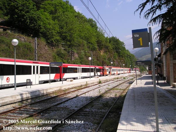 Tren amb el que vam arribar, a l'estació de Ribes. De tant llarg, no hi cap a la foto.