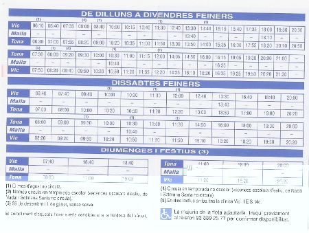 Horaris Tona - Malla - Vic a partir del 4/10/2010